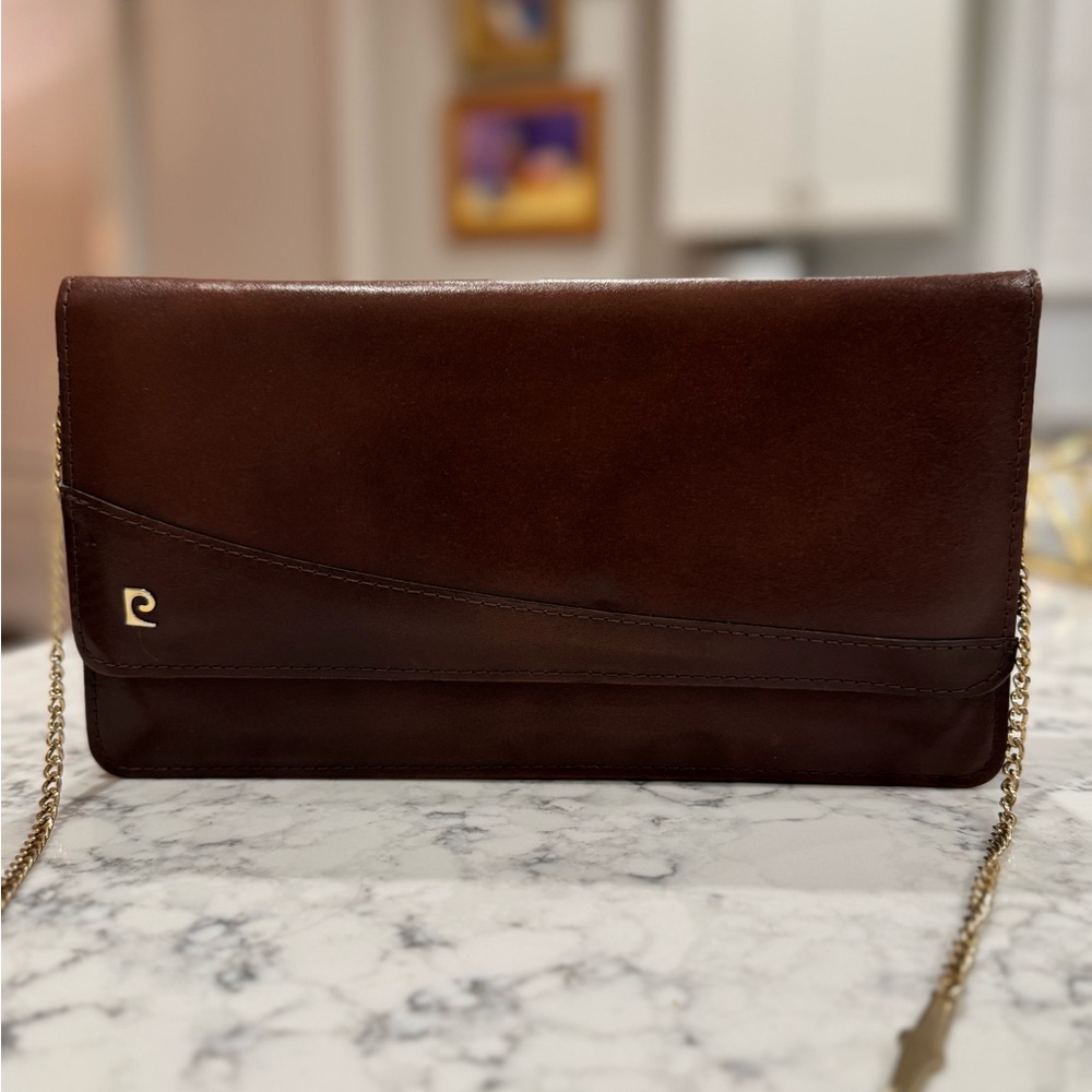 Vintage Pierre Cardin Brown Leather Handbag with Chain Strap